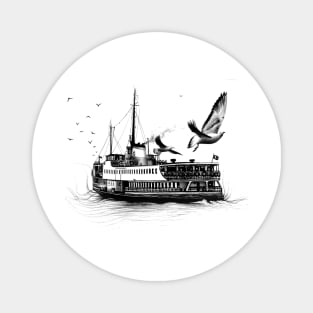 Boat and seagulls Charcoal Magnet